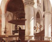 伊曼纽尔 德 韦特 : Interior of the Oude Kerk at Delft during a Sermon